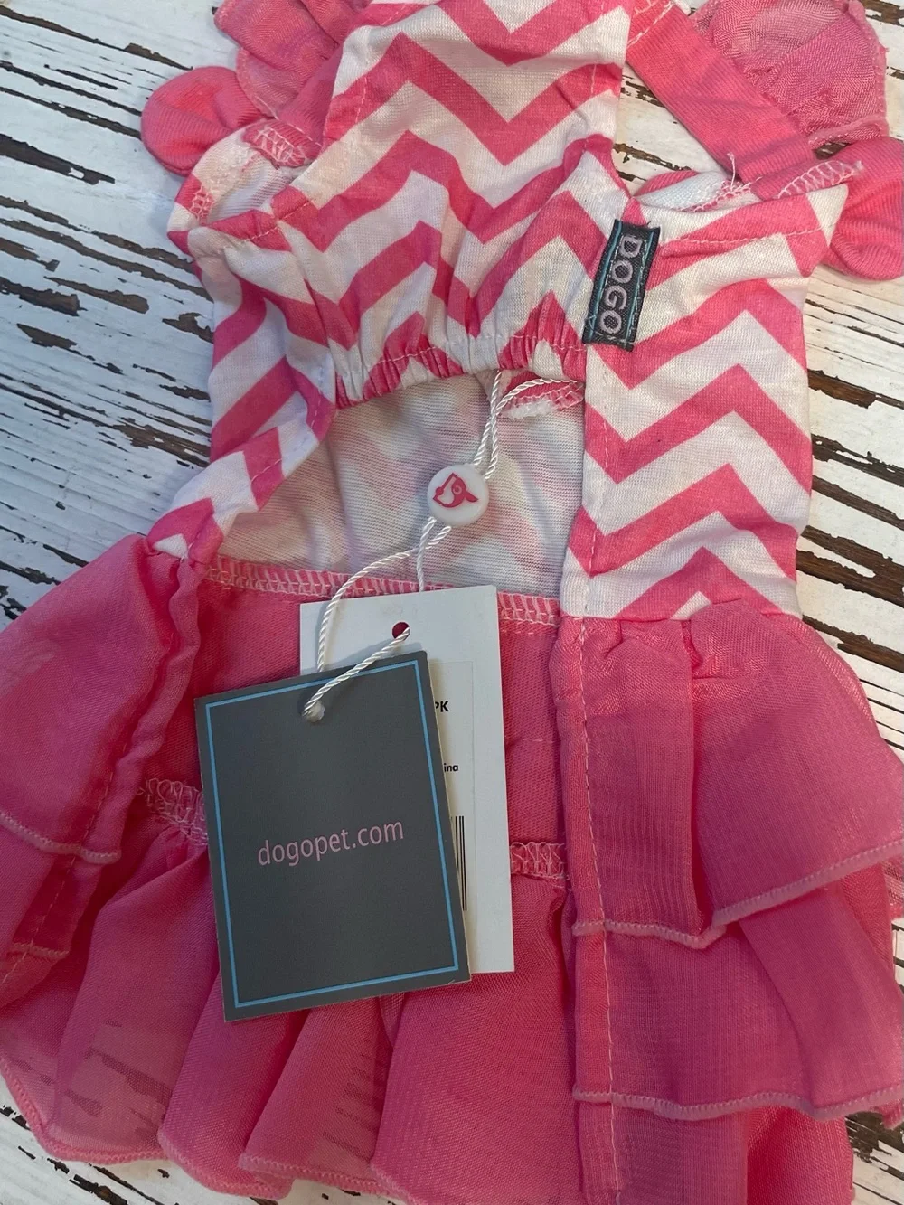 Pink Chevron Ruffle Dog Dress Med